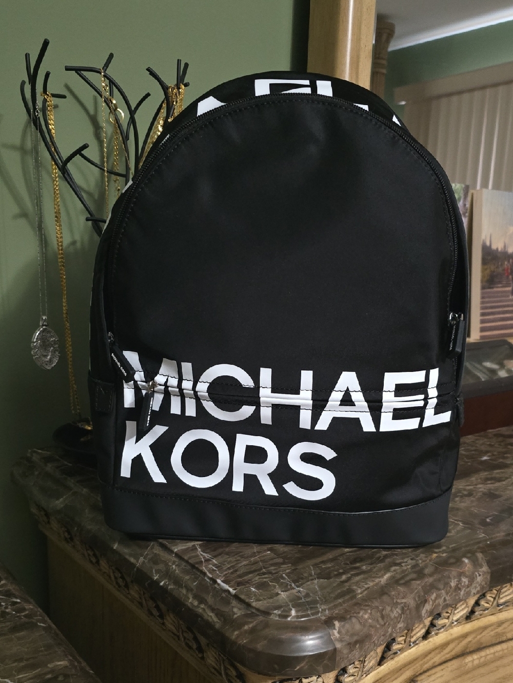 Michael Kors Black and White Large Signature Logo Backpack Brand New With Tags